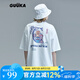 GUUKA潮牌短袖男士t恤衫夏季情侶裝衣服青年寬松半截五分袖文化打底衫 白色 S