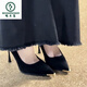 啄木鳥(niǎo)2025新款黑色高跟鞋女設計感金屬尖頭細跟職業(yè)通勤百搭不累腳單鞋 黑色 7cm 37