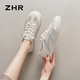 ZHR夏季小白鞋女真牛皮百搭網(wǎng)洞鞋女透氣女鞋輕便休閑 A67E 米灰 39