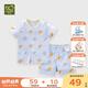 拉比兒童內(nèi)衣套裝夏季嬰兒衣服男童女童寶寶短袖純棉家居服套裝夏裝 全開服套裝-藍(lán)色 73