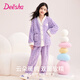 笛莎（DEESHA）【加厚雙面法蘭絨】女童加絨開(kāi)衫套裝春秋冬家居服睡衣睡褲可外穿