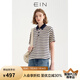 EIN言海魂條紋撞色POLO領(lǐng)文藝休閑寬松短袖T恤上衣女2025夏季新款 墨藍(lán) M