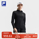 FILA 斐樂官方女士針織連帽外套2025夏新款健身運動簡約防曬上衣 深黑-BK M 165/84A/M