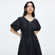 moussy 2025夏季新品燈籠袖抽繩收腰雙拉鏈連衣裙女028ISA33-3991 140海軍藍(lán) 均碼