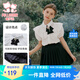 富羅迷女童套裝夏季學(xué)院風(fēng)jk兩件套兒童百搭襯衫+百褶裙 白/黑  160 