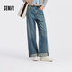 森馬（Semir）森柔牛仔|商場(chǎng)同款牛仔褲女翻邊長(cháng)褲2025秋季闊腿褲103525124007A
