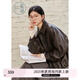 紫涵（ZIHAN）紫涵短款翻領(lǐng)皮衣女2025秋季新款復(fù)古簡約百搭單排扣寬松夾克外套 淺巧咖 S