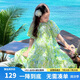 圖圖小象女童碎花裙連衣裙親子法式泡泡袖長裙 綠色170 身高約165-168cm