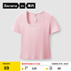 蕉內(nèi)涼皮501Cool女士涼感修身方領(lǐng)T恤舒適親膚高彈多巴胺短袖夏季 冷糖粉 L