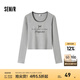 森馬（Semir）【甜心女高】長(zhǎng)袖t恤女短款緊身蕾絲花邊上衣24新款甜美印花外穿 淺花灰00202 175/96A/XXL