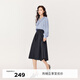 伊芙麗藏青半身裙女2022秋裝新款百搭蓬蓬裙百褶裙 藏青 155/60A/S