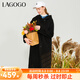 lagogo【純羊毛】拉谷谷黑色雙面呢大衣冬新款女連帽毛呢外套 黑色(W1) M 160/38