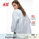 H&M女裝襯衫2025夏季新款休閑空調(diào)衫翻領(lǐng)寬松法式長袖襯衣1229808 淺藍色/條紋 M 165/96