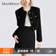 MeetMetro瑪依爾2025春新款小香風(fēng)羊毛套裝女黑色短外套半身裙 黑色【現(xiàn)貨閃電發(fā)】 S