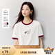 茵曼（INMAN）純棉摸魚貓印花短袖T恤女2025夏季時(shí)尚撞色圓領(lǐng)寬松舒適上衣 米白色-摸魚貓 L