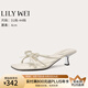 Lily Wei女夏白色法式溫柔風(fēng)涼拖鞋大碼貓跟露趾方頭高跟涼鞋純欲不累腳 奶白色【跟高4cm】 36