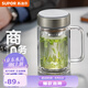 蘇泊爾（SUPOR）雙層玻璃杯茶杯耐熱防燙帶手柄水杯商務(wù)辦公男士過濾帶蓋杯子 流光銀-450mL