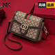 MK包包女2025新款印花寬肩帶歐美復(fù)古小方包時(shí)尚質(zhì)感單肩斜教師禮物咖啡色【配兩條肩帶】