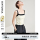 尚都比拉優(yōu)雅性感簡約內(nèi)搭吊帶背心女小眾設(shè)計感文藝女青年小衫 米白撞黑 L