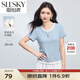 熙世界sllsky涼感假兩件短袖t恤2025夏新款女裝設(shè)計(jì)感休閑正肩棉上衣 淺水藍(lán) M