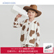 Aimer kids愛(ài)慕兒童萌趣牛奶工中性馬甲AK341C521 白底咖奶牛紋滿印 140