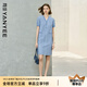顏域格子V領(lǐng)直筒連衣裙女2025夏季新款短袖氣質(zhì)輕熟風(fēng)中長款裙子 藍(lán)格 2XL