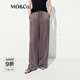 MO&Co.休閑褲2025夏新品砂洗霧面銅氨絲抽繩高腰闊腿褲M(mǎn)BE2PAT028 巖灰色 S /160