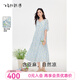 飛鳥和新酒亞麻碎花連衣裙女寬松2025夏季新款長款寬松顯瘦女裙 滿幅圖案淺藍HPH02 M
