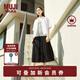 無(wú)印良品（MUJI）女式 強(qiáng)捻 抽褶裙 長(zhǎng)半身裙女裙子女裝格子裙25年夏季BE1VEC5S 黑色 XL （165/74A）