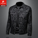 皮爾卡丹（pierre cardin）歐洲站夾克外套男士休閑薄款翻領(lǐng)潮流植絨印花時(shí)尚高級感衣服男裝 黑色 2XL 125-140斤