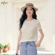 伊芙麗（eifini）朱珠代言天絲亞麻薄透簡(jiǎn)約高級感正肩白色短袖T恤女2025夏季 米黃 L 115-130斤