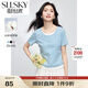 熙世界sllsky假兩件圓領(lǐng)短袖T恤2025春夏新款設(shè)計(jì)感顯瘦棉質(zhì)正肩上衣七夕女友 海鹽藍(lán) XL