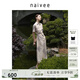 納薇（naivee）新中式旗袍裙斜襟印花改良旗袍短袖修身連衣裙女裝裙子萊賽爾亞麻 米色 M