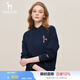 哈吉斯（HAZZYS）女裝秋季新款拼色LOGO休閑圓領(lǐng)活力衛(wèi)衣ABTSE0BCF03 藏青色NV M (160/84A 38)