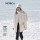 MO&Co.外套羊駝毛圓領中長款毛呢大衣附圍巾 米白色 XS 155