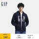 GAP男女裝秋季款印花字母logo抓絨連帽衛(wèi)衣休閑外套660128