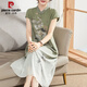 皮爾卡丹（pierre cardin）媽媽夏裝洋氣質(zhì)改良旗袍裙母親節(jié)中年女雪紡連衣裙子中老年國風50 02綠色 3XL (115-130斤)