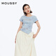 moussy【新復(fù)古回潮】 美式復(fù)古辣妹暈染玫瑰短袖T恤028ISZ90-3061 110藍(lán)色 均碼