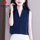 皮爾卡丹（pierre cardin）雪紡無袖上衣女夏季外穿寬松V領(lǐng)設(shè)計感小眾襯衫內(nèi)搭打底吊帶背心 深藍色 3XL