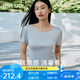 金三塔真絲T恤女100%桑蠶絲涼感透氣親膚純色真絲小衫家居服上裝 灰色大圓領(lǐng)（120g真絲針織） XL