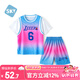舒貝怡兒童衣服短袖套裝夏男女童籃球服假兩件運動服中大童裝班服藍(lán) 120