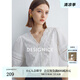 迪賽尼斯（DESIGNICE）2024年夏季新款通勤風(fēng)氣質(zhì)優(yōu)雅拼接白色七分袖袖V領(lǐng)雪紡衫女 米白 L