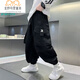 玉極虞男童工裝褲2025夏季新款中大童兒童防蚊褲潮酷帥氣男孩休閑束腳褲 黑色微彈夏季速干工裝褲 160 身高150-155厘米