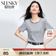 熙世界sllsky閃閃珠片圓領(lǐng)T恤女短袖2025夏季新款氣質(zhì)灰色正肩短款上衣 優(yōu)雅灰 XL