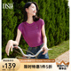 歐莎（OSA）鏤空肌理感無袖坑條短袖針織衫女2025年夏季新款輕薄T恤顯瘦上衣 玫紅色 M