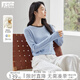 對白桑蠶絲綿羊毛混紡撞色圓領(lǐng)針織衫女2025春季新款軟糯套頭毛衣 藍咖拼色 S
