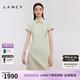 朗姿/LANCY春新款新中式改良旗袍短袖提花收腰短款連衣裙女 薄霧草地色 XL