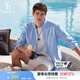 哈吉斯（HAZZYS）男女裝 春季純色簡約襯衣【PHIZ系列】情侶款長袖襯衫 藍(lán)色BL-男款 L （175/96A 48） 男