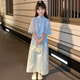 女童新中式國風(fēng)套裝夏季2025新款兒童洋氣時(shí)髦夏裝女孩漢服大童裝 藍(lán)色【上衣+褲子】 150
