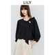 LILY2025春夏新款法式飄帶領(lǐng)設(shè)計(jì)感抽褶泡泡袖七分袖寬松雪紡衫女 510黑 XL